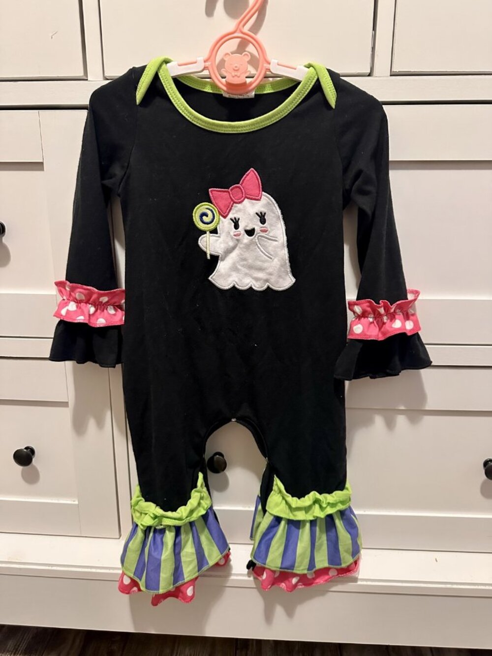 Girls Halloween Ghost Ruffle Long Sleeve Romper - Perfect Condition!